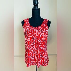 WOMEN’S Red White Sleeveless Tunic Blouse Top Size M
